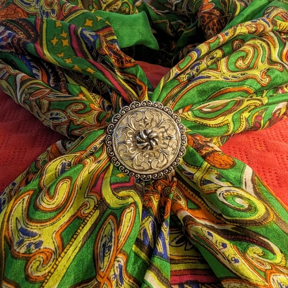 COPY - West Germany Silver Tone Filigree Scarf Clip. approximately 1.25 inches . - Picture 1 of 5